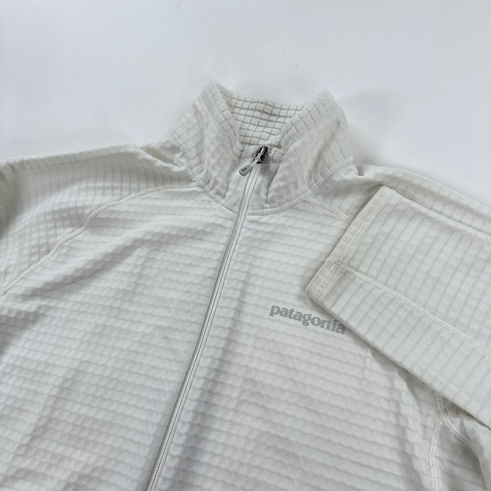Patagonia Womens Large R1 Full Zip Jacket White Regulator Grid Fleece Coat 40138